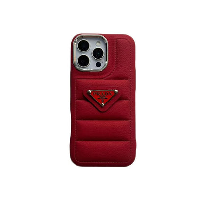 Prada Elegant Metal Monogram Diamond-Quilted Lambskim Leather Apple iPhone Case