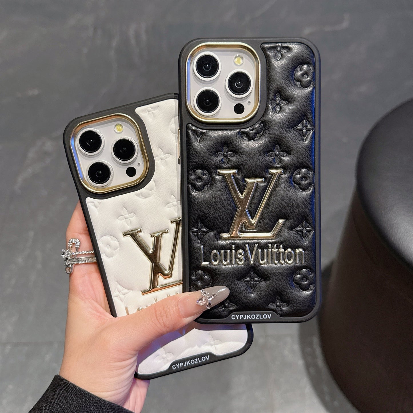 Finest Electroplated Classic Monogram Embossed Leather Apple iPhone Case