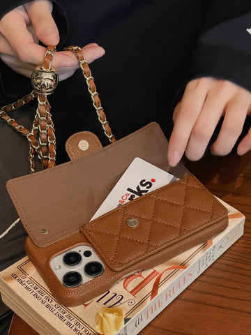 Chanel Genuine Leather Wallet Leather Crossbody Bag Apple iPhone Case