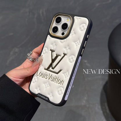 Finest Electroplated Classic Monogram Embossed Leather Apple iPhone Case