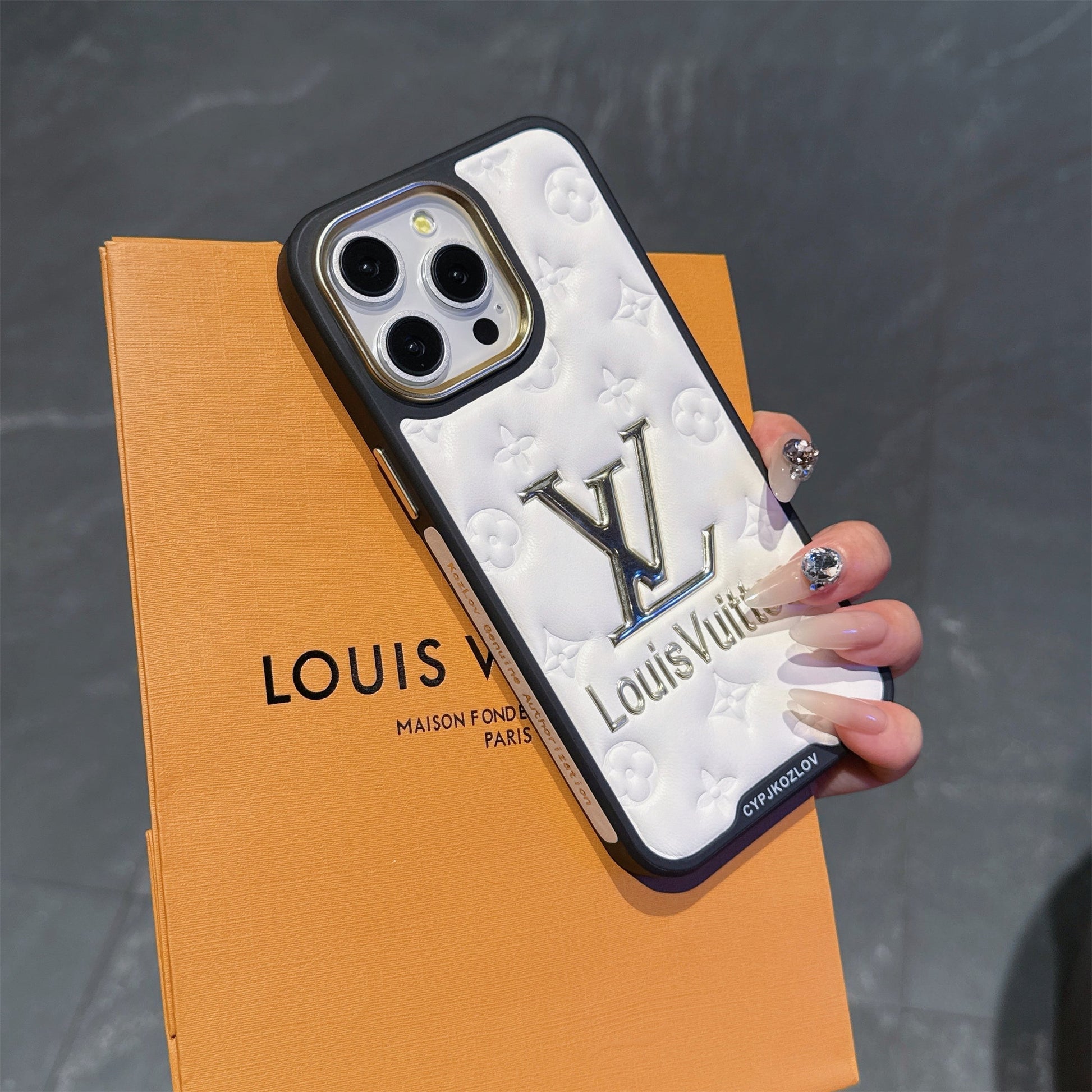 Finest Electroplated Classic Monogram Embossed Leather Apple iPhone Case