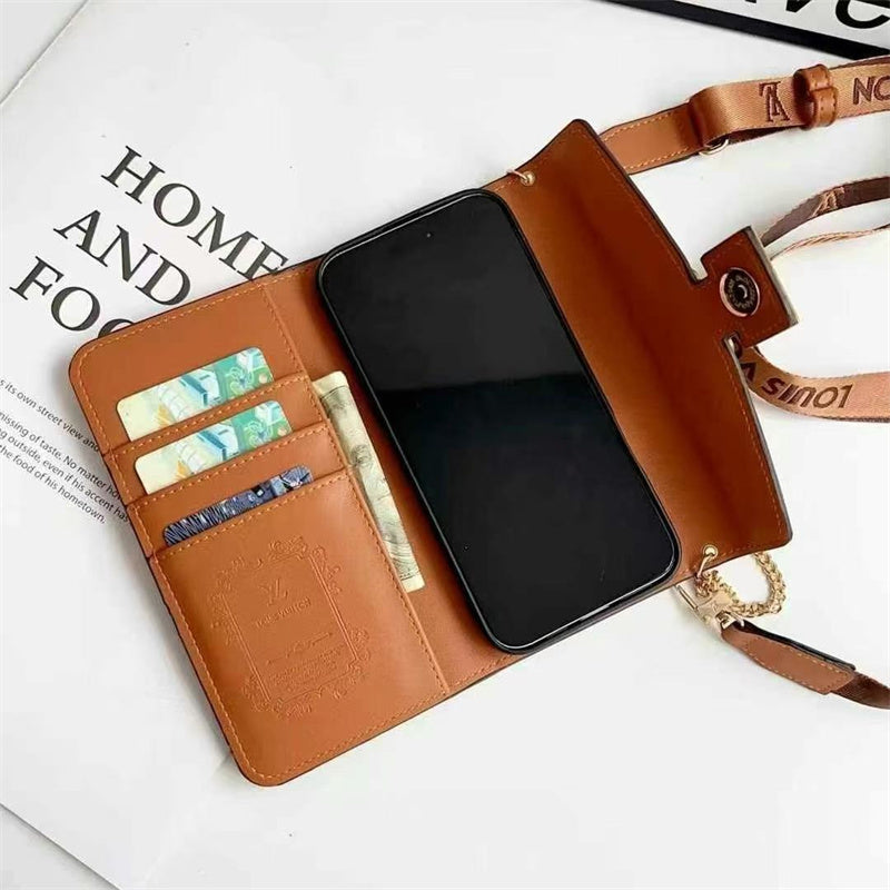 Premium Chanel Leather Wallet Leather Crossbody Bag Apple iPhone Case