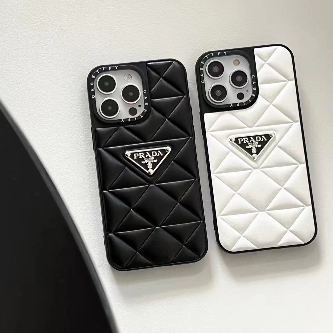 PD Diamond Goose Down Metal Triangle Label iPhone Case