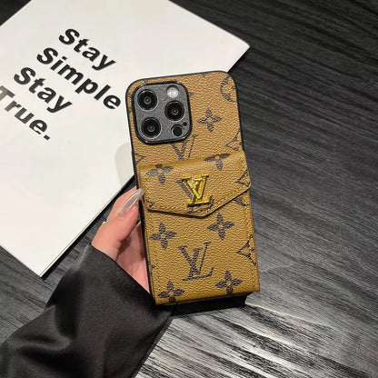 Luxury Card Holder Canvas Leather Apple iPhone Case