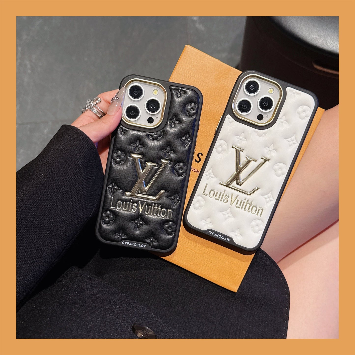 Finest Electroplated Classic Monogram Embossed Leather Apple iPhone Case